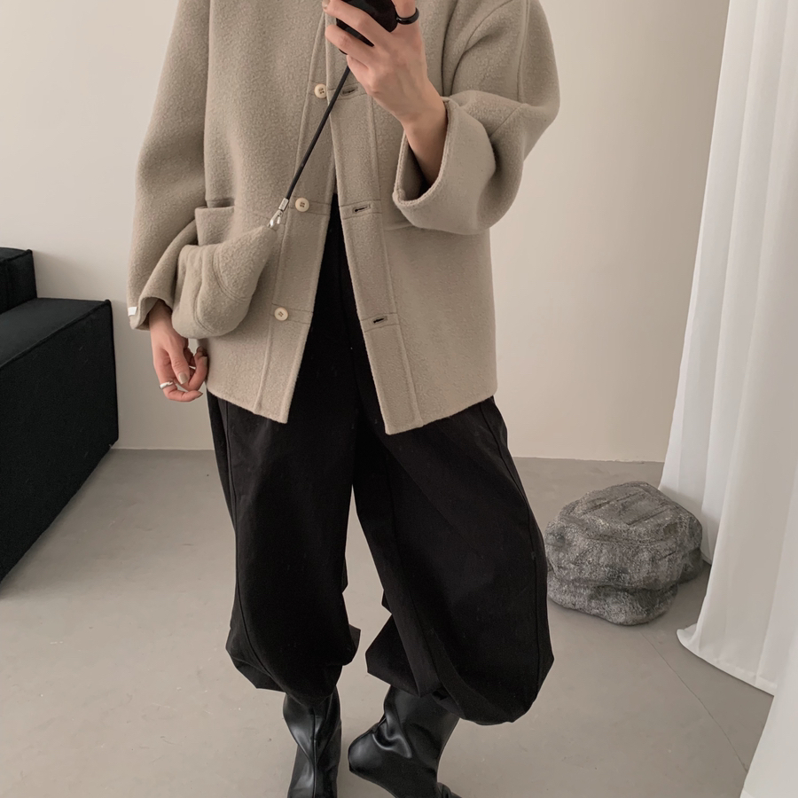 Hand made-慵懒风宽松羊毛外套(配包包)（含100绵羊毛）洵美-8851