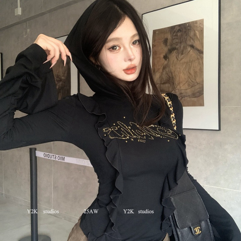 Y2K-复古烫钻荷叶边磨毛喇叭袖连帽小衫S5321,孕妇装/孕产妇用品/营养,连衣裙,淘宝优惠券,粉丝福利购,淘宝优惠卷