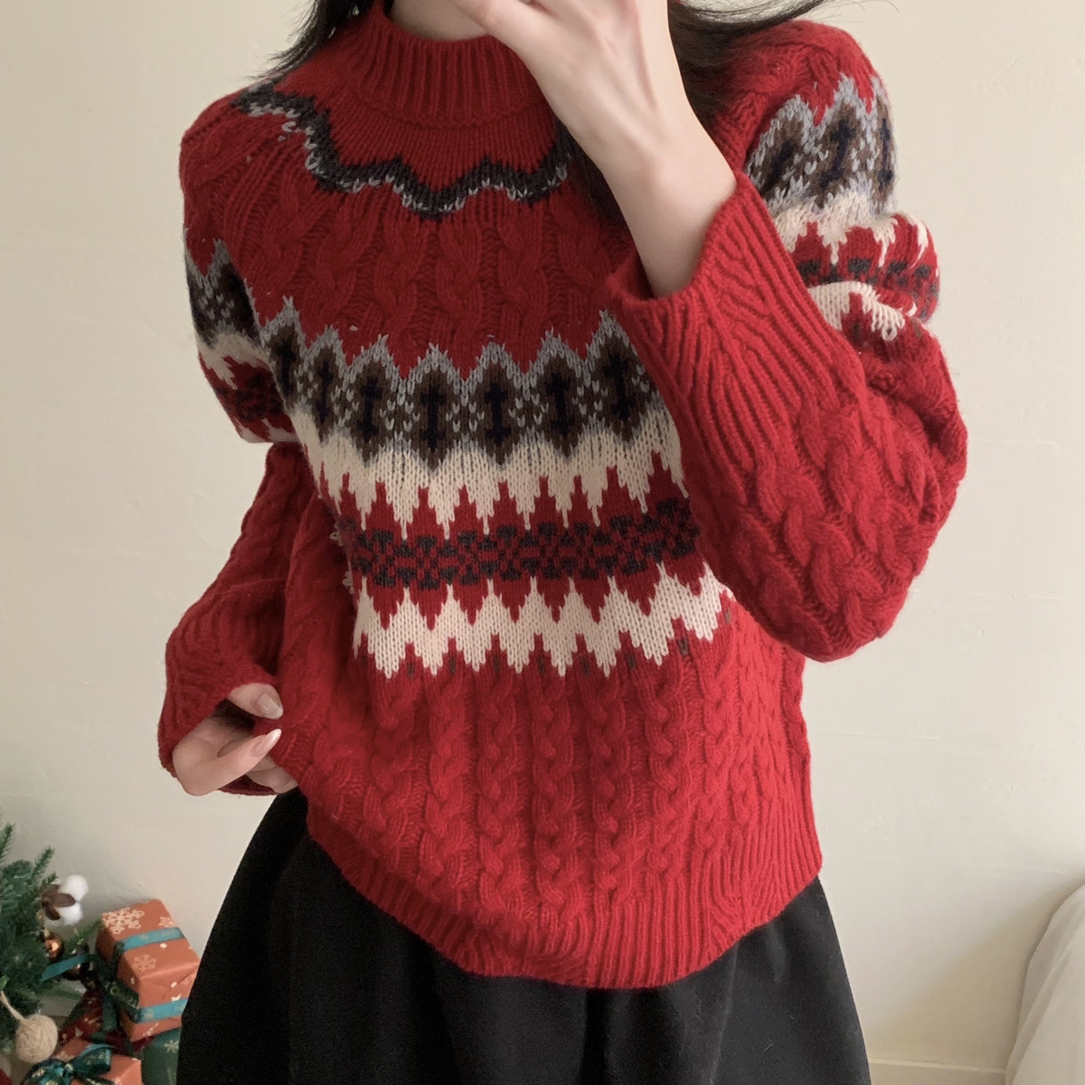 MUUTIS牧缇-岛时尚插肩袖宽松全羊毛保暖毛衣（含100绵羊毛）GXB6