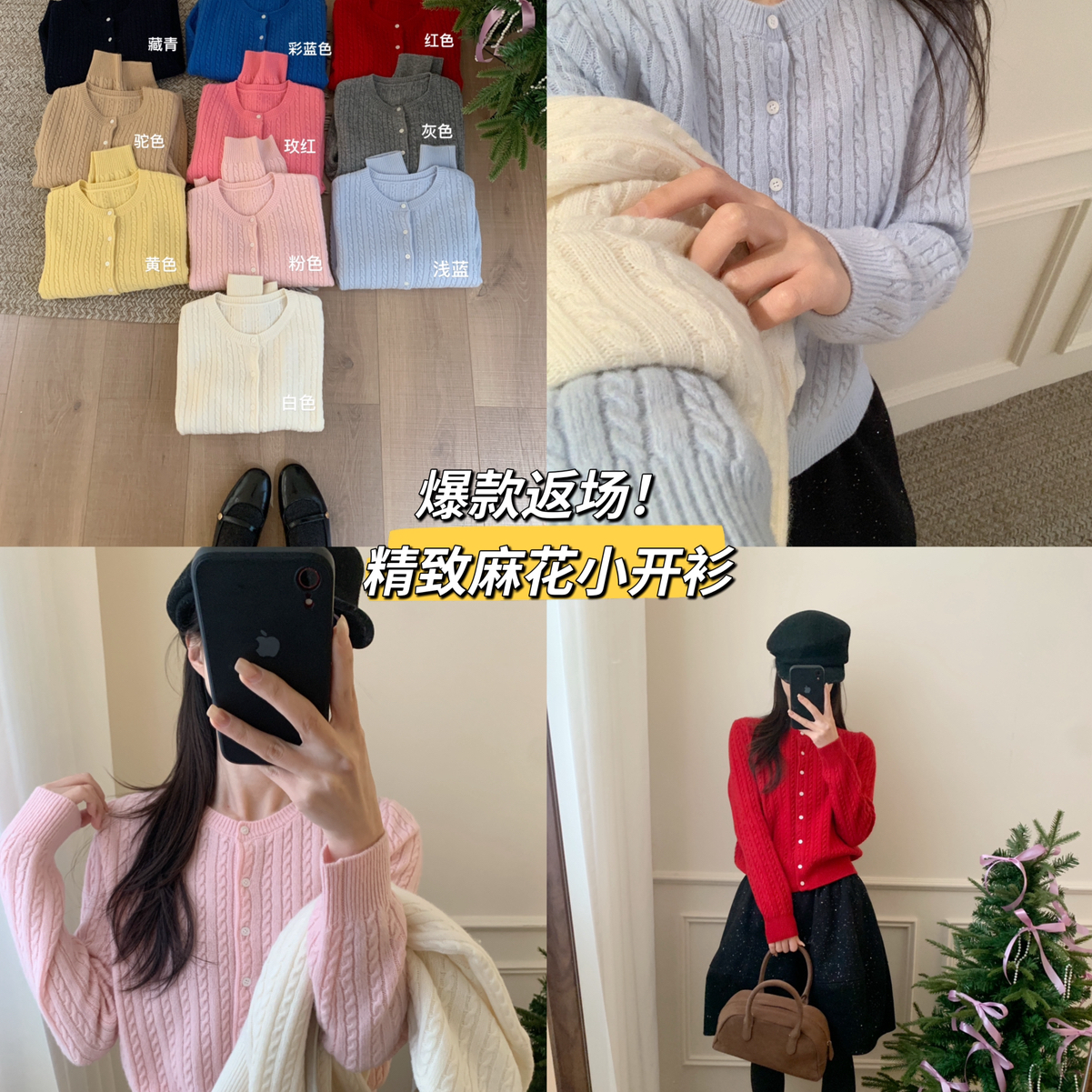 芭妮Bonnet-款返场圆领细麻花圆领开衫毛衣(含100羊毛)N58-2515-1