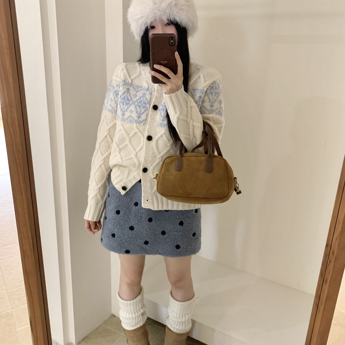 SHEEP.-韩系菱形纹费尔岛开衫保暖毛衣（含100羊毛）798093