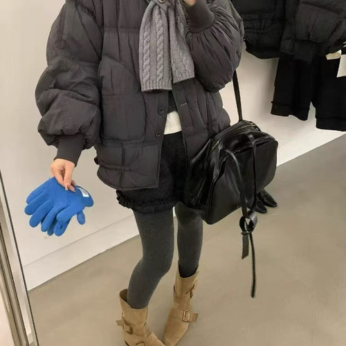 Double romance-料设计款显瘦保暖羽绒服外套(配针织围巾)251777