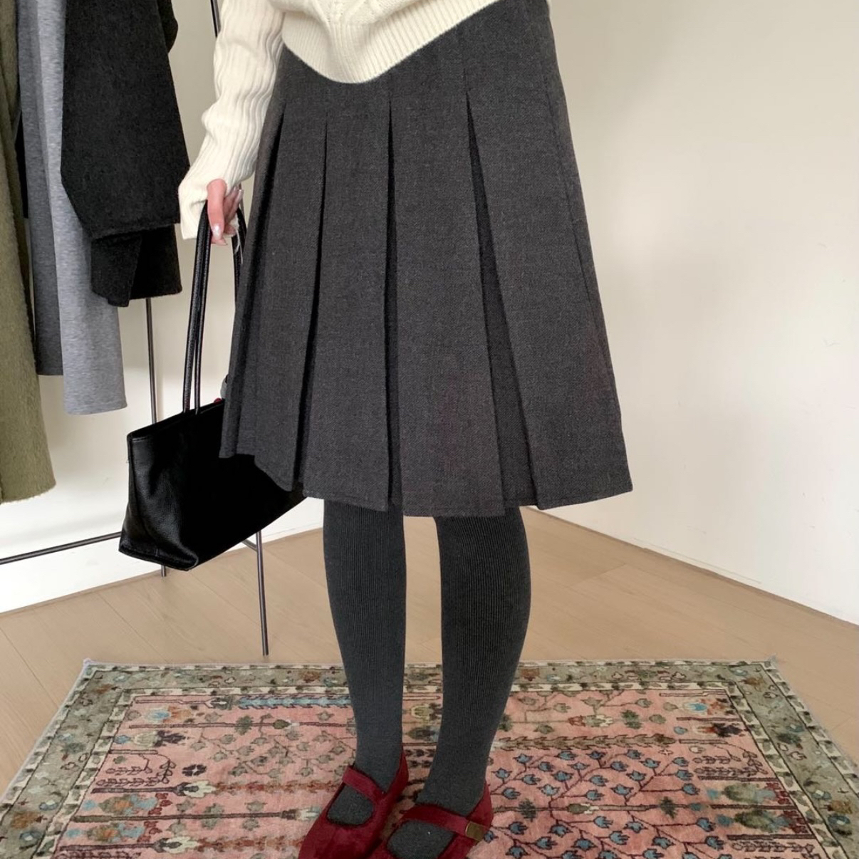 TOMORROW-爆火两面半裙韩女百褶双面穿秋冬西装中裙半身裙WW669