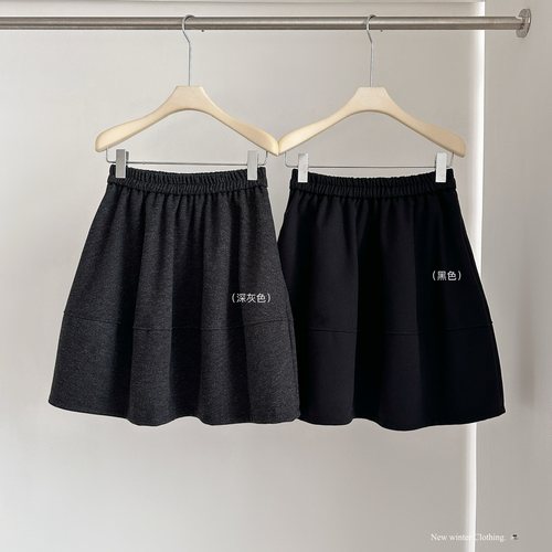 Hanco 韩鸽-新韩系简约气质不过膝A字花苞裙毛呢中裙半身裙H8076