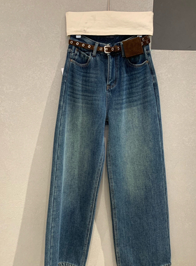 NOVA-复古风水洗加绒显瘦百搭牛仔裤(配腰带)91288蓝色