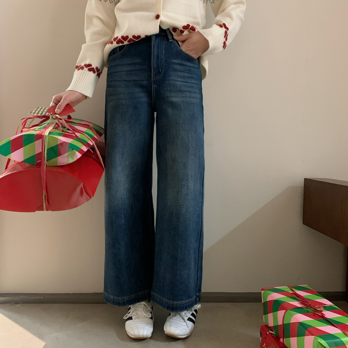 Already Full-合适韩系通勤百搭加厚复合绒弹力山本裤牛仔裤9560