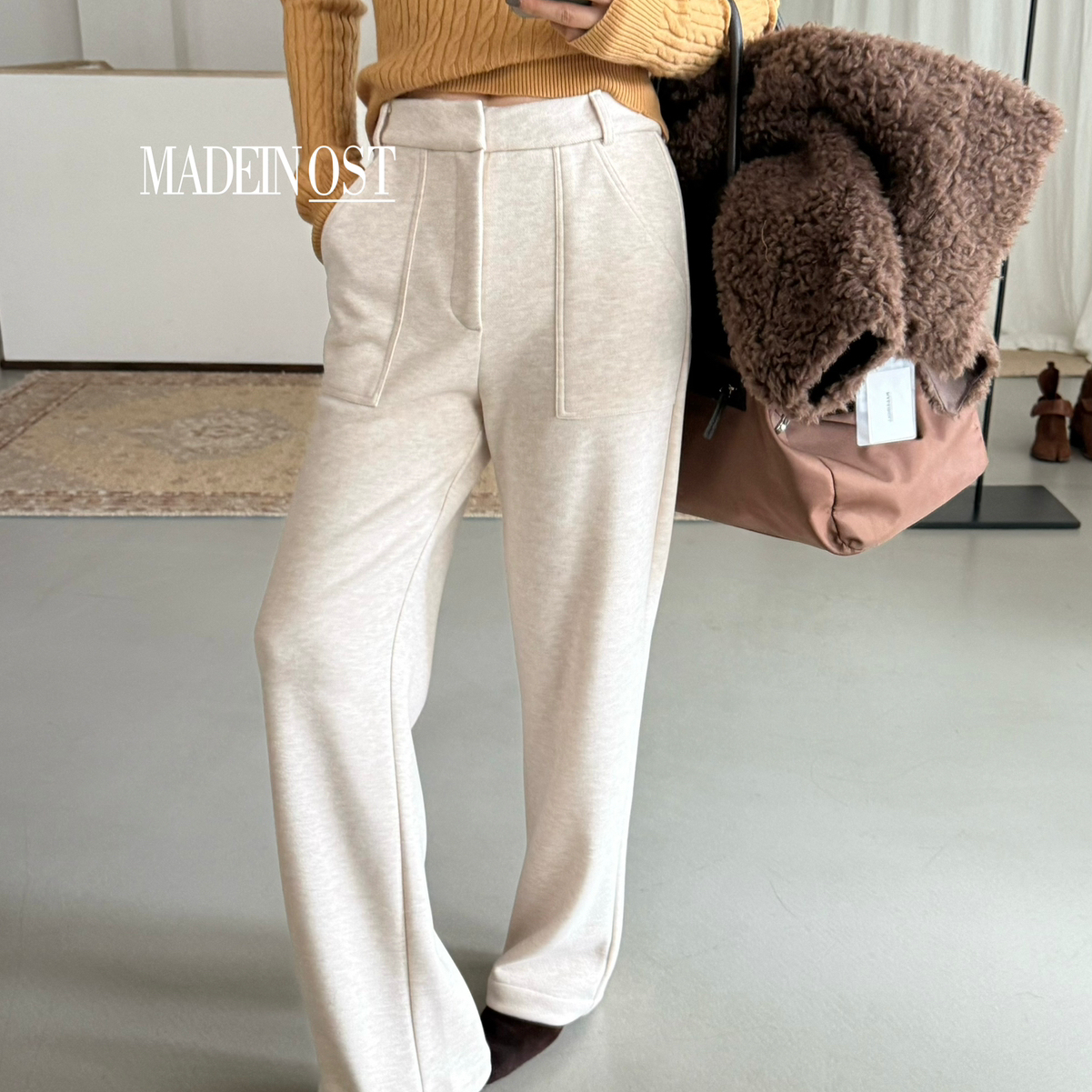 MADEIN OST-4羊毛4醋酸筷子腿口袋直筒针织休闲裤(含4羊毛)57383