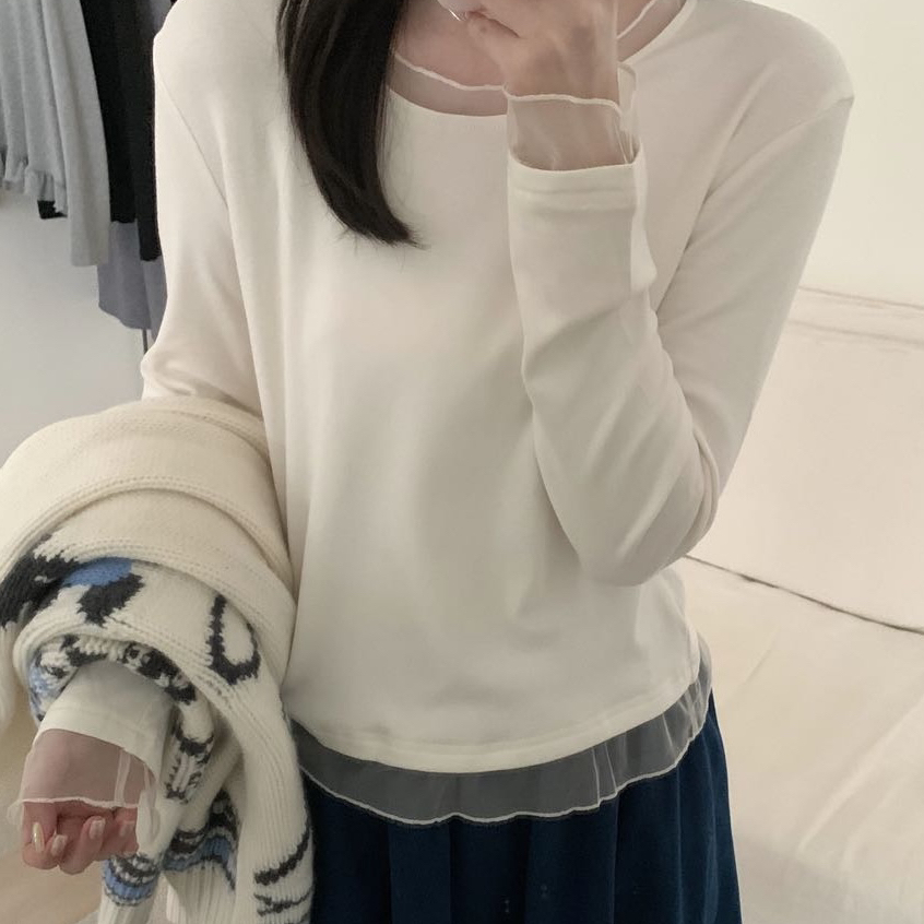 TOMORROW-底～磨毛版升级加厚版百搭韩系蕾丝边打底打底衫WW816-1