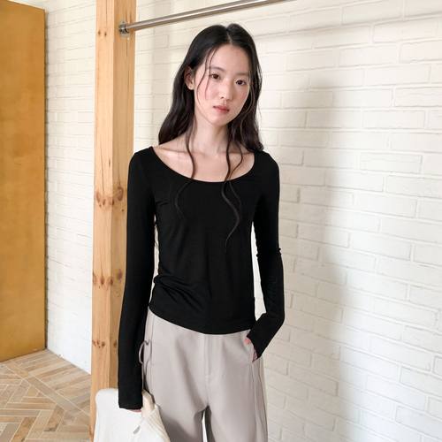 FN-必入发财款韩风U领纯色高弹亲肤修身显瘦打底衫LK502303302