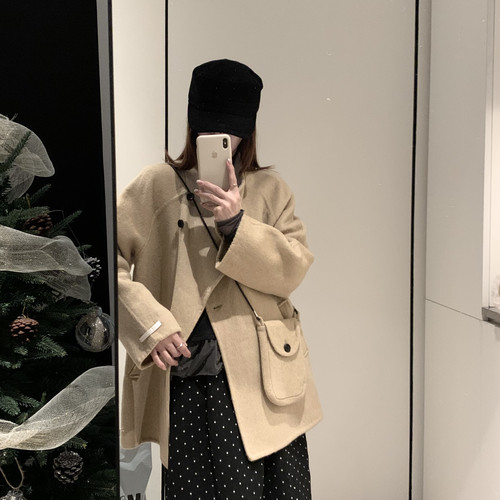 拿铁-感中长款大衣羊毛外套(配腰带,配包包)（含100澳毛）121406w