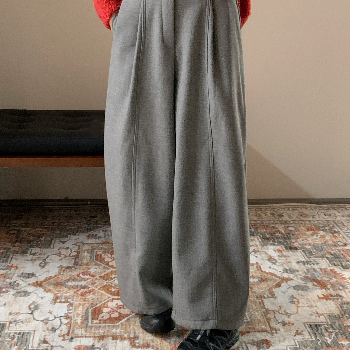 Already Full-简约休闲复古绒弯刀裤韩系通勤（加绒）休闲裤02566