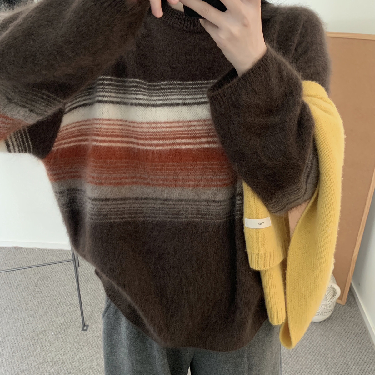 MUUTIS牧缇-韩系简约圆领套头条纹保暖毛衣（含100绵羊毛）tpQ891