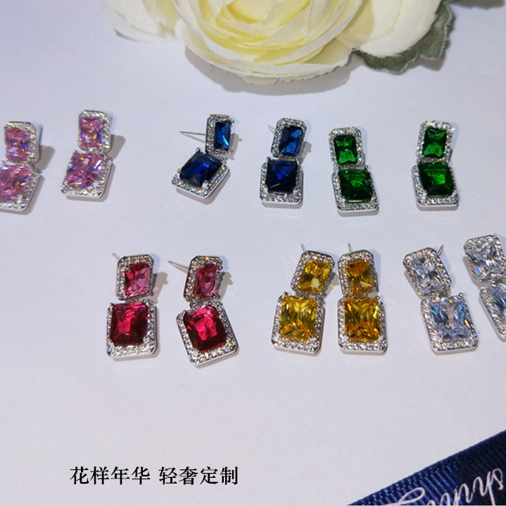 绿色宝石纯银耳钉耳环耳坠女欧美