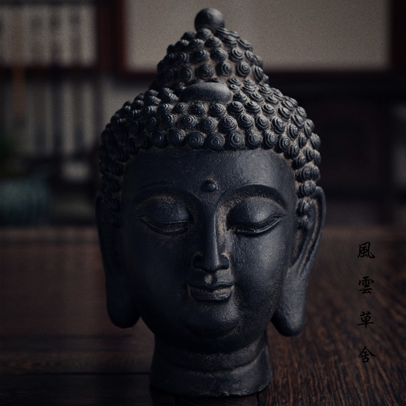 中式日式仿古佛首佛头像禅意摆件玄关客厅博古架镇宅风水家居软装