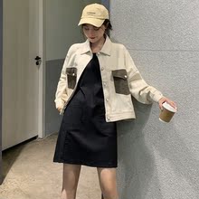夹克女 学院风宽松蝙蝠型牛仔外套学生减龄显瘦拼色口袋牛仔衫 短款