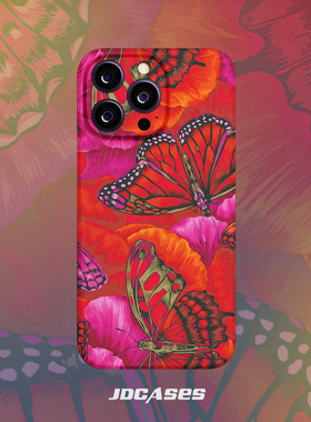 红色蝴蝶撞色15promax手机全包软壳半包硬壳菲林苹果防摔安卓