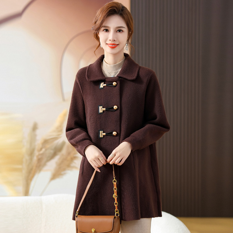 年轻妈妈秋冬毛呢外套胖女人加大码高档中长款加厚女装大衣A字版