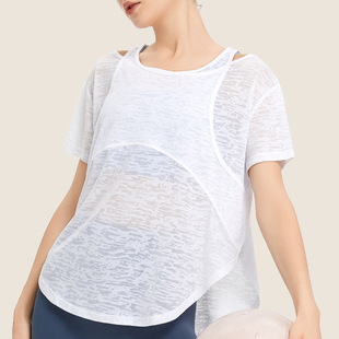 Anjali瑜伽服女宽松运动短袖 显瘦休闲健身房运动T恤透气 跑步罩衫