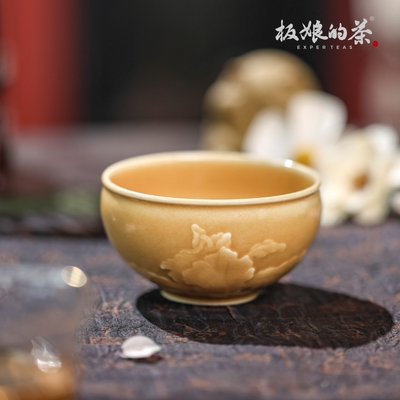 板娘的茶敬山田黄釉下非本泥堆雕鸢尾花束口杯茶具茶杯品茗杯40ml