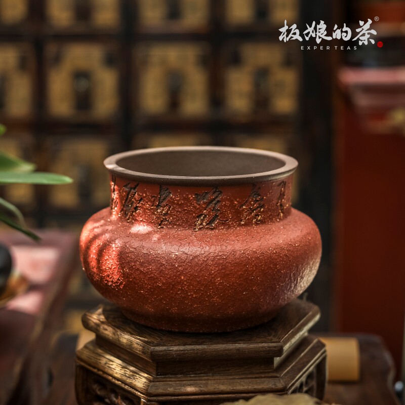 宜兴紫砂刻字建水复古茶渣废水缸茶台废水/渣桶