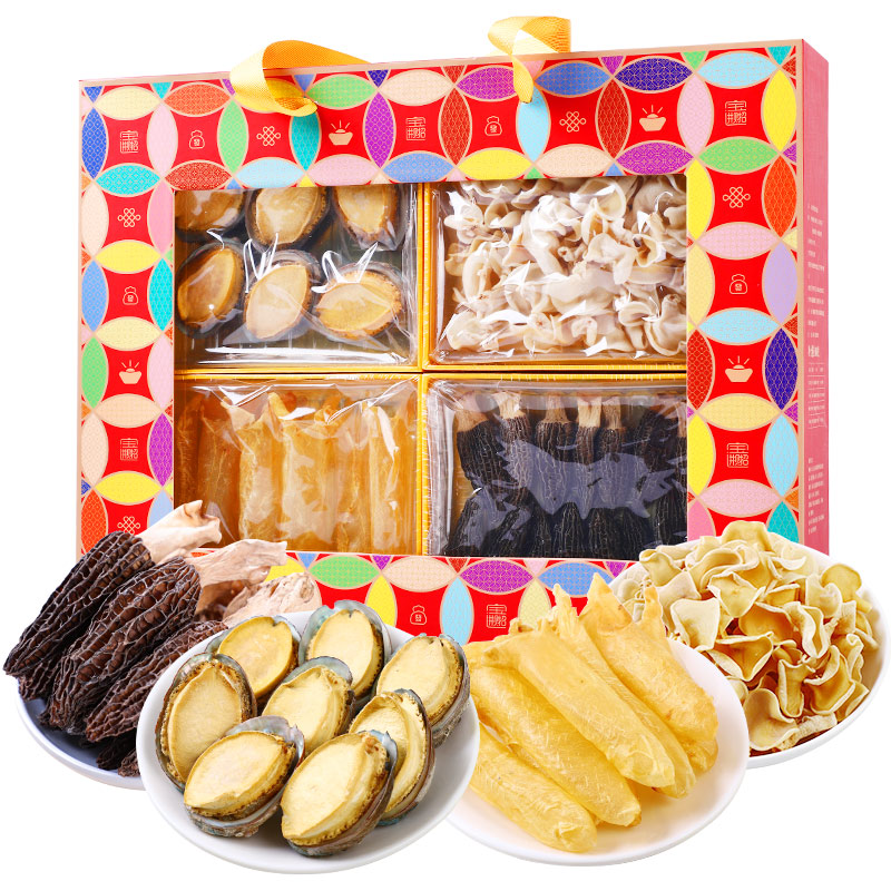 富昌干菌礼盒招财进宝山珍干货大礼包鲍鱼干羊肚菌组合节日礼品