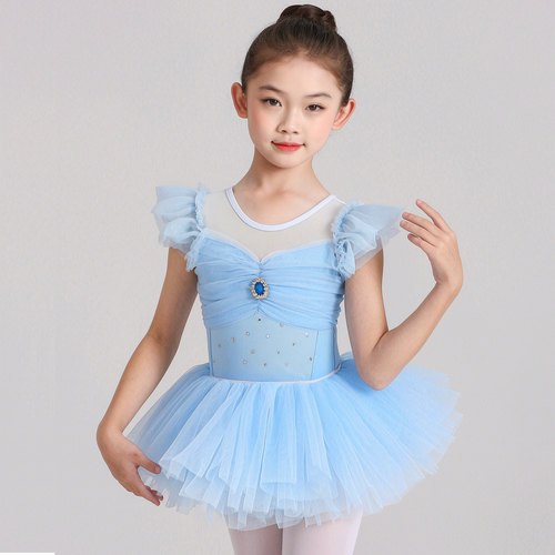 儿童艾莎公主舞蹈裙女童芭蕾舞练功裙幼儿短袖演出服蓬蓬纱裙