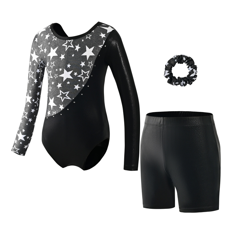 儿童艺术体操服女生数码印花演出服长袖款紧身表演服套装3件套