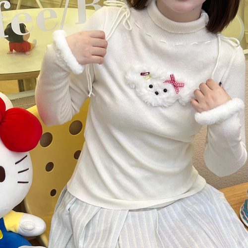 奈里nicein针织半高领小狗打底衫