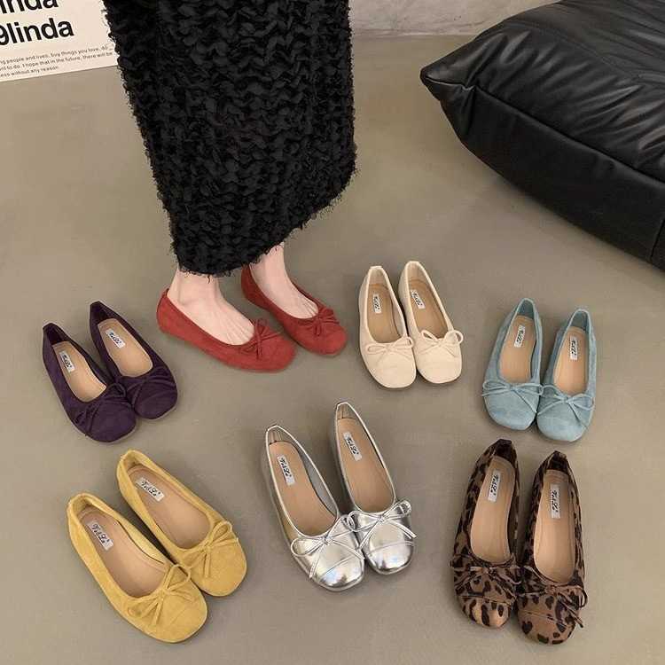 大码法式复古银色软底单鞋女鞋子瓢鞋晚风蝴蝶结平底鞋红色奶奶鞋