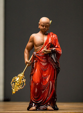 陶瓷地藏王菩萨佛像紫砂地藏神像供奉摆件禅意客厅玄关茶室装饰品