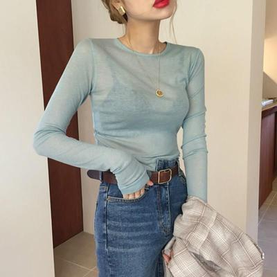 长袖甜美薄款其他韩国修身透视