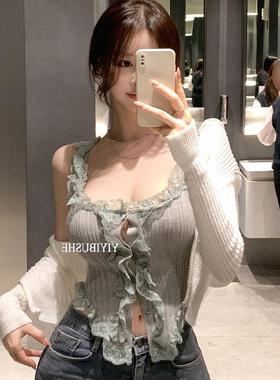 MISS WU MX299纯欲辣妹~女人味蕾丝边针织吊带上衣le