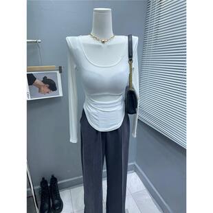 辣妹~腰细胸大bi入！韩版紧身性感长袖T恤女收腰内搭打底衫上衣春