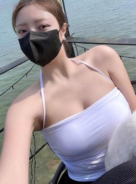 MISS WU UG565黑色挂脖显胸大~免bra带胸垫吊带背心女gr