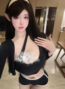 MISS WU纯欲吊带背心女夏不规则短款黑色外穿内搭打底上衣