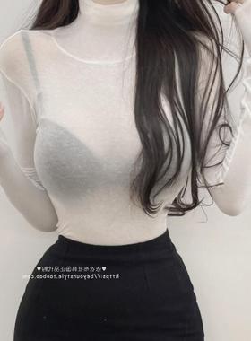 当天发 MISS WUMG321人手N件 显身材黑色微透高领打底衫