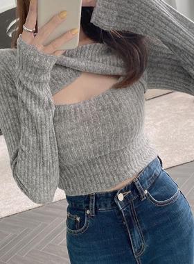 热销 MISS WU MF532女人味~镂空扭结露锁骨紧身针织衫