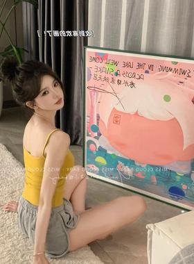纯欲超级显白姜黄色小吊带背心奶甜辣妹内搭修身短款显胸上衣外穿