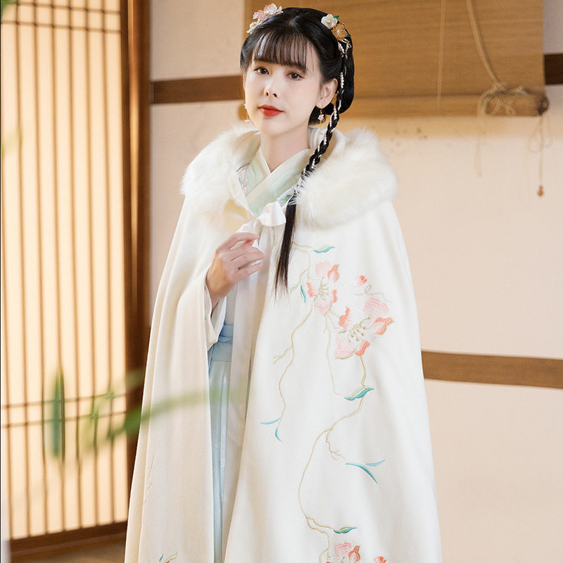 海棠原创毛呢斗篷汉服可拆卸毛领加绒加厚连帽秋冬红色女保暖白色,女装/女士精品,汉服上装,淘宝优惠券,粉丝福利购,淘宝优惠卷