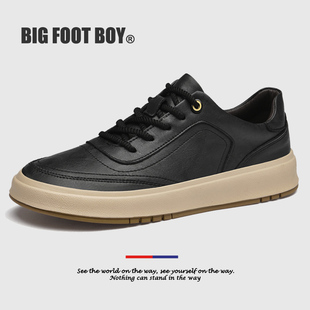 BIG FOOT BOY男士真皮休闲皮鞋英伦风板鞋男大码春季潮流鞋子黑色