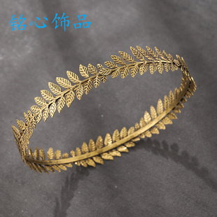 复古主义成人圆冠冠金色橄榄枝皇冠森系男士皇冠发箍新娘头纱头饰