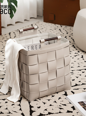 ideaco编织脏衣篓皮质高颜值轻奢整理箱卧室衣服杂物篮手提收纳筐