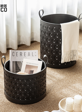 ideaco大容量脏衣篓编织皮革玩具整理箱酒店浴室衣物篮手提收纳筐