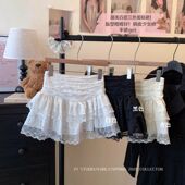 白色芭蕾风蕾丝蛋糕裙高腰蓬蓬半身裙女夏季 小个子公主a字短裙子