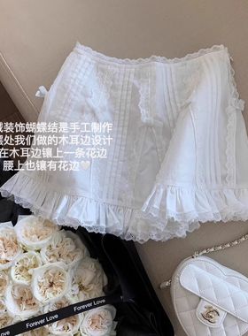 白色法式甜美压褶半身裙女夏季新款蕾丝木耳边短裙高腰显瘦a字裙