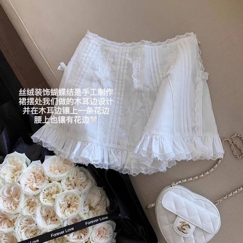 白色法式甜美压褶半身裙女夏季新款蕾丝木耳边短裙高腰显瘦a字裙