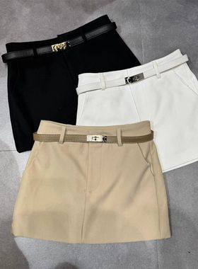 美式复古纯色半身裙女夏季新款高腰显瘦a字短裙防走光百搭包臀裙