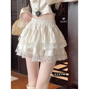 纯欲高腰半身裙百搭防走光短裙裤 网纱蕾丝花边蛋糕短裙女夏季 新款