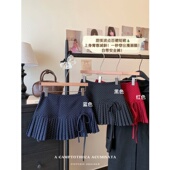 甜辣妹波点黑色百褶半身裙女夏季 蝴蝶结防走光A字裙高腰显瘦短裙