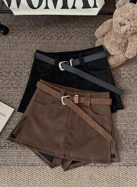 复古辣妹鹿绒皮半身裙女秋季新款高腰显瘦A字裙防走光时尚短裙子